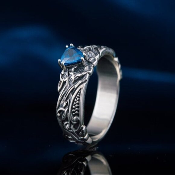 ⚡ High Quality Carved Dainty Triangle Blue Stone Ring for Women, PD613 - Picture 5 of 8